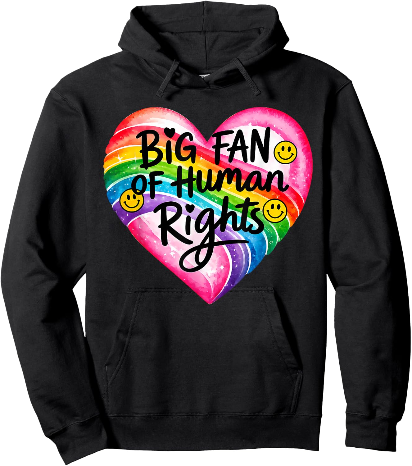 Big Fan of Human Rights Rainbow Heart Smile Face Hoodie - Hoodie | Black