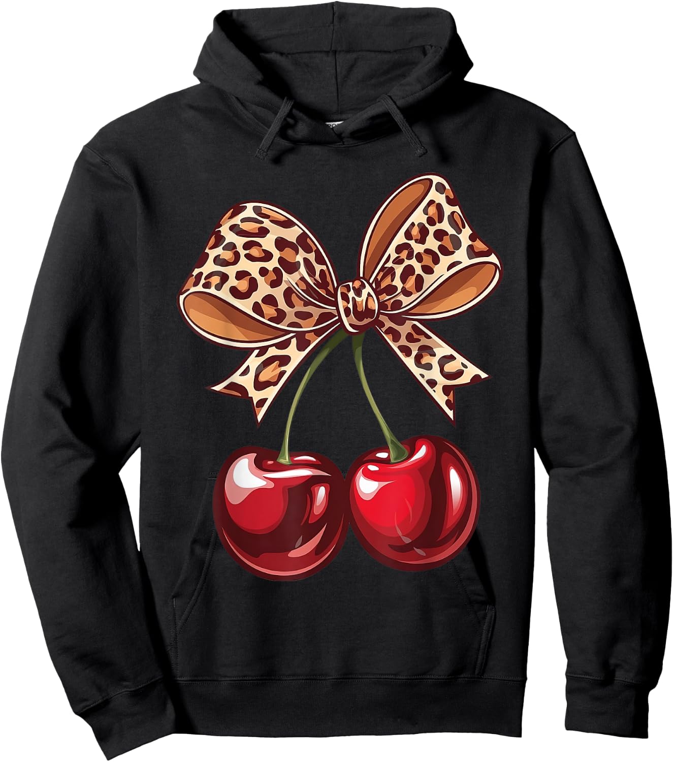 Coquette Cherry Leopard Ribbon Bow Women Girls Hoodie - Hoodie | Black