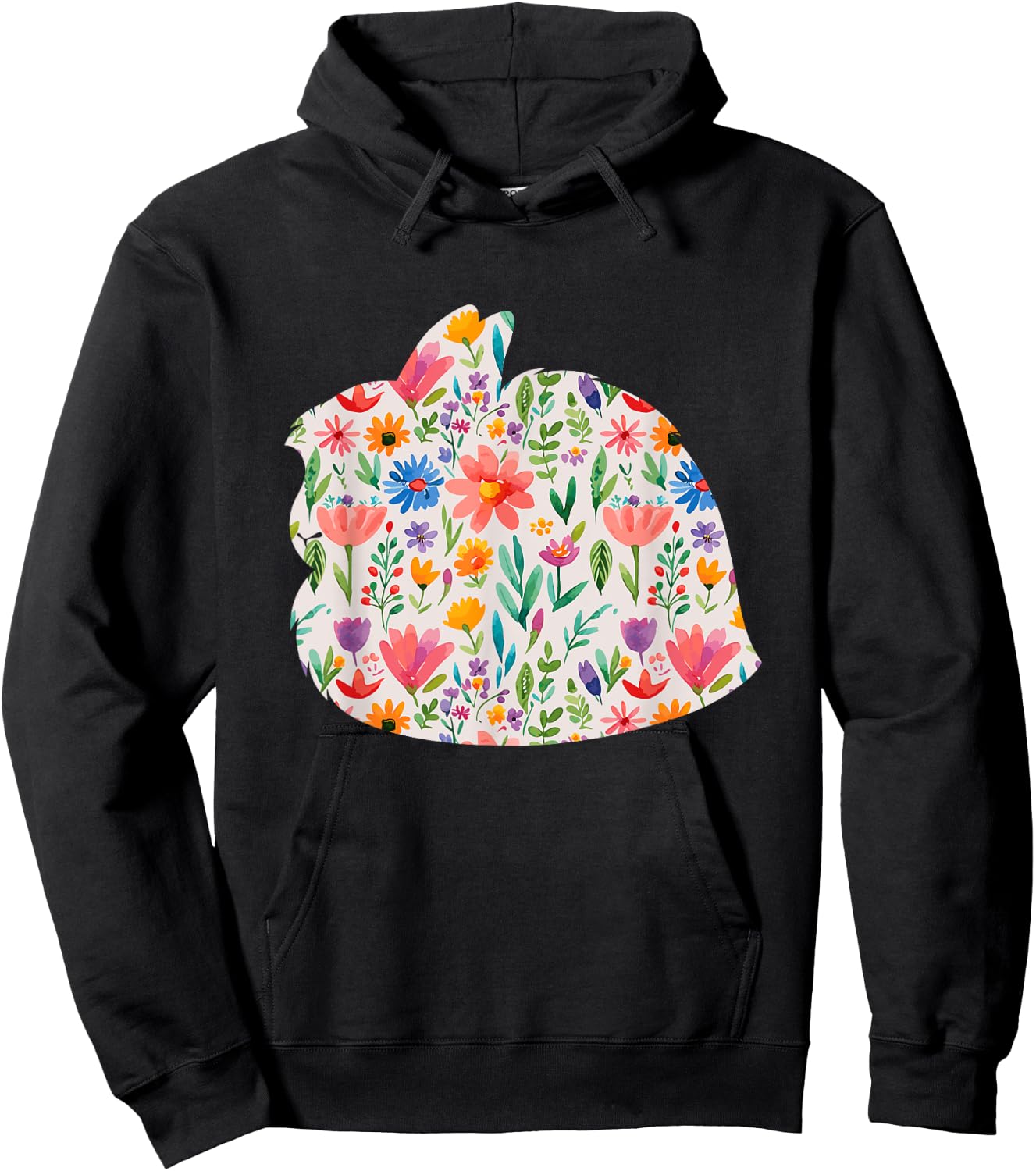 Jersey Wooly Bunny Rabbit watercolor flowers design Hoodie - Hoodie | Black