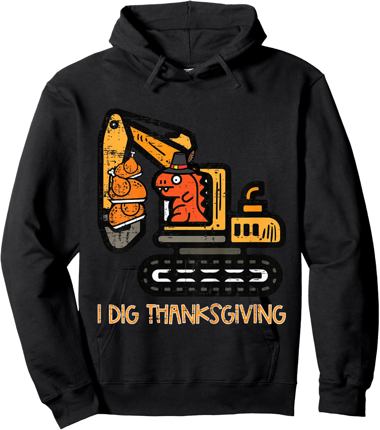 Kids I Dig Thanksgiving Excavator Dino Trex Toddler Boys Kids Hoodie - Hoodie | Black