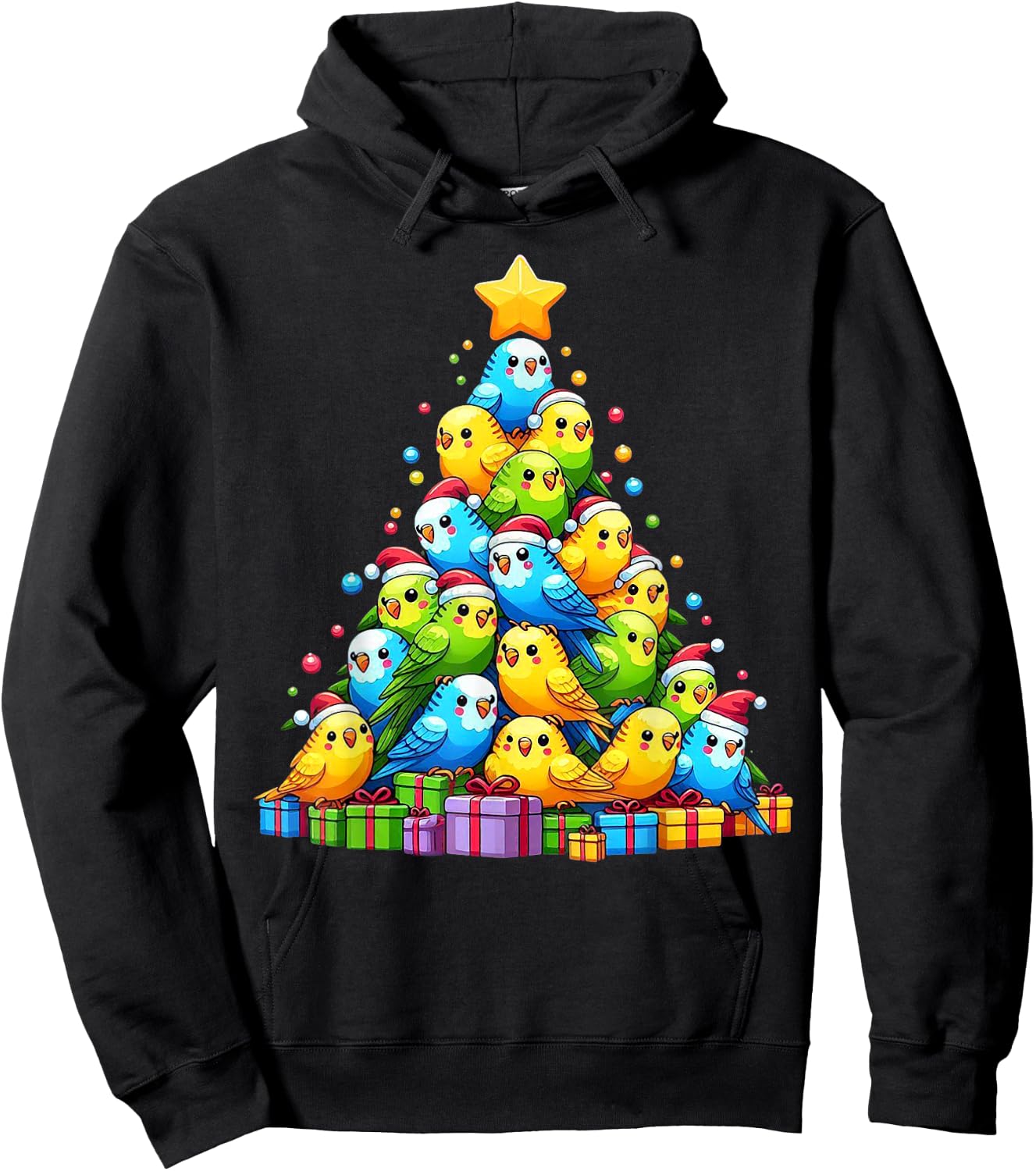 Budgie Christmas Tree Bird Christmas Cosutme Men Women Kids Hoodie - Hoodie | Black