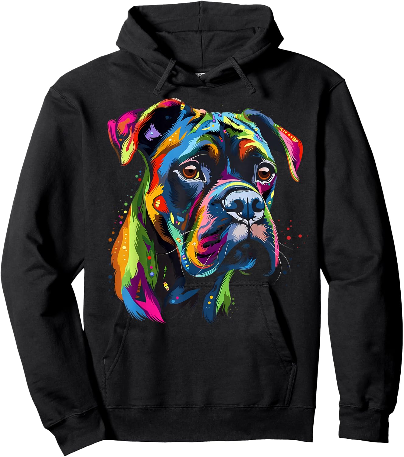 Boxer-Hund, buntes Gesicht, lustiger Welpen-Kunstliebhaber, Schwarz Hoodie - Hoodie | Black