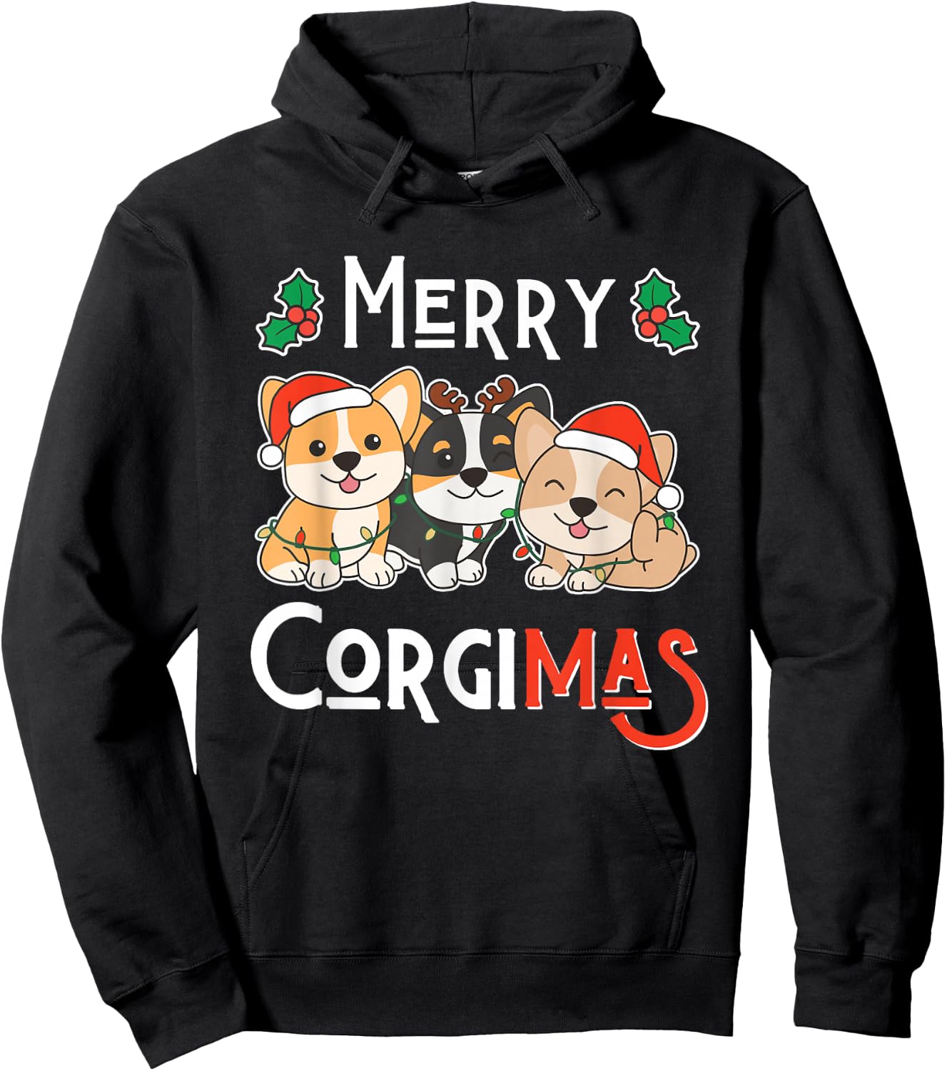 Merry Corgimas Pun Corgi Christmas Hoodie - Hoodie | Black