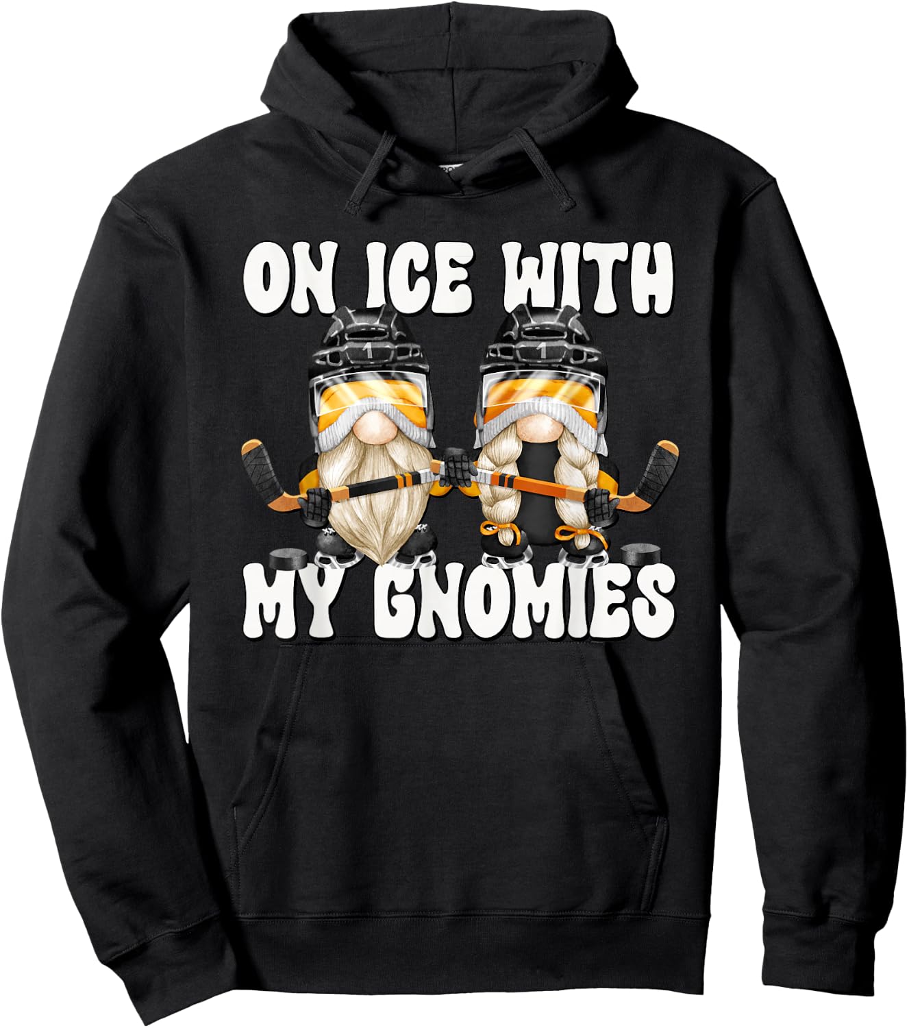 Funny Hanging With My Gnomies On Ice Hockey Gnome Graphic Hoodie - Hoodie | Black