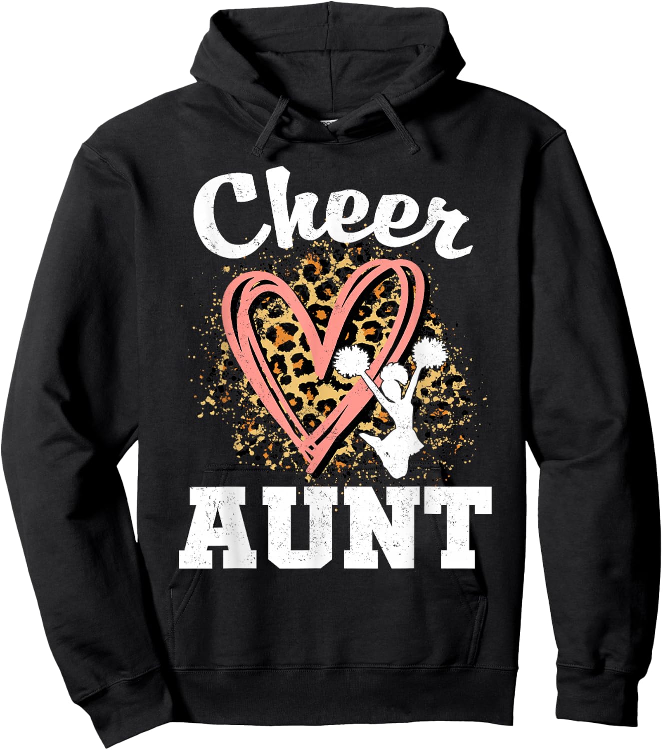 Cheer Aunt Leopard Heart Cheerleader Matching Family Hoodie - Hoodie | Black