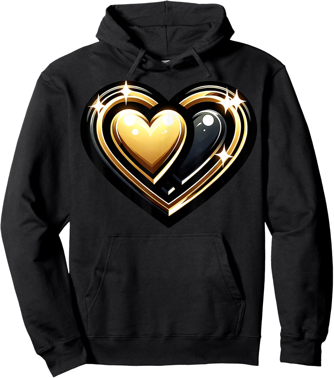 Golden And Black Hearts Sparkling Heart Design Hoodie - Hoodie | Black