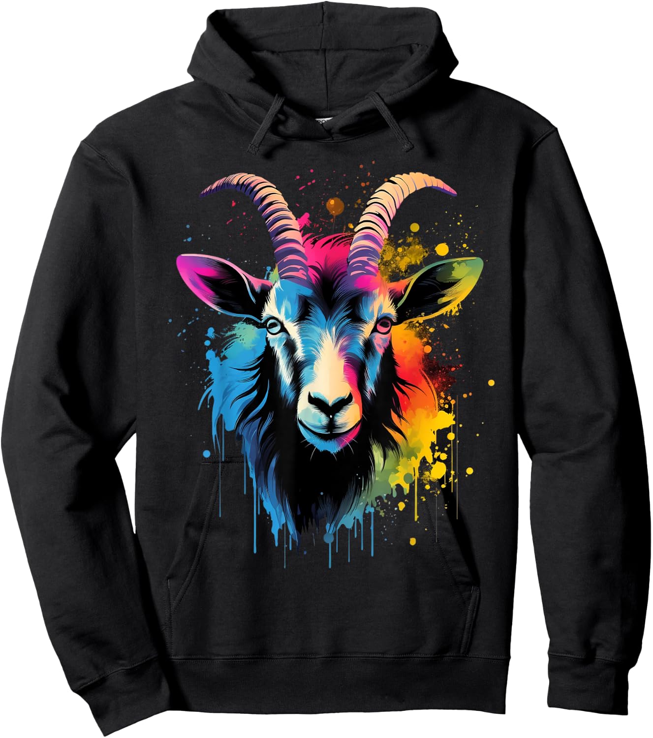 Goat Lover on Goat Kids, Women, Men Apparel - Multicolor Artistic Pop-Art Goat Design Classic Fit Short Sleeve - -Kids and Adults - Small Hoodie - Hoodie | Black