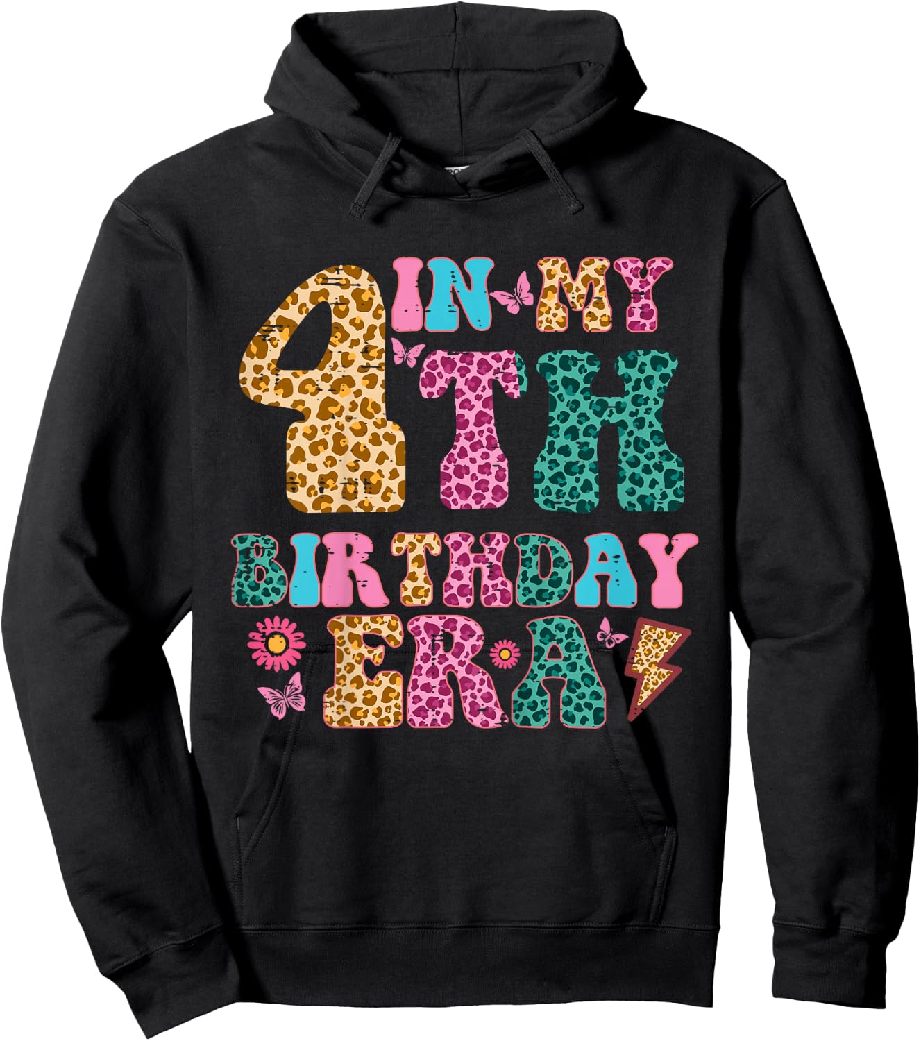 In My 4th Birthday Era Leopard 4 Four Year Old Bday Girls Hoodie - Hoodie | Black