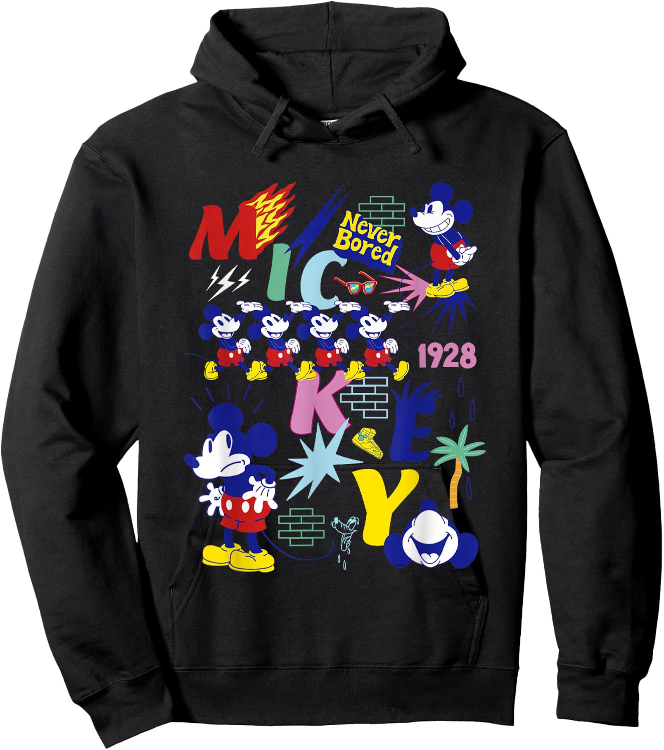 Disney Mickey Mouse Vintage Never Bored Hoodie - Hoodie | Black