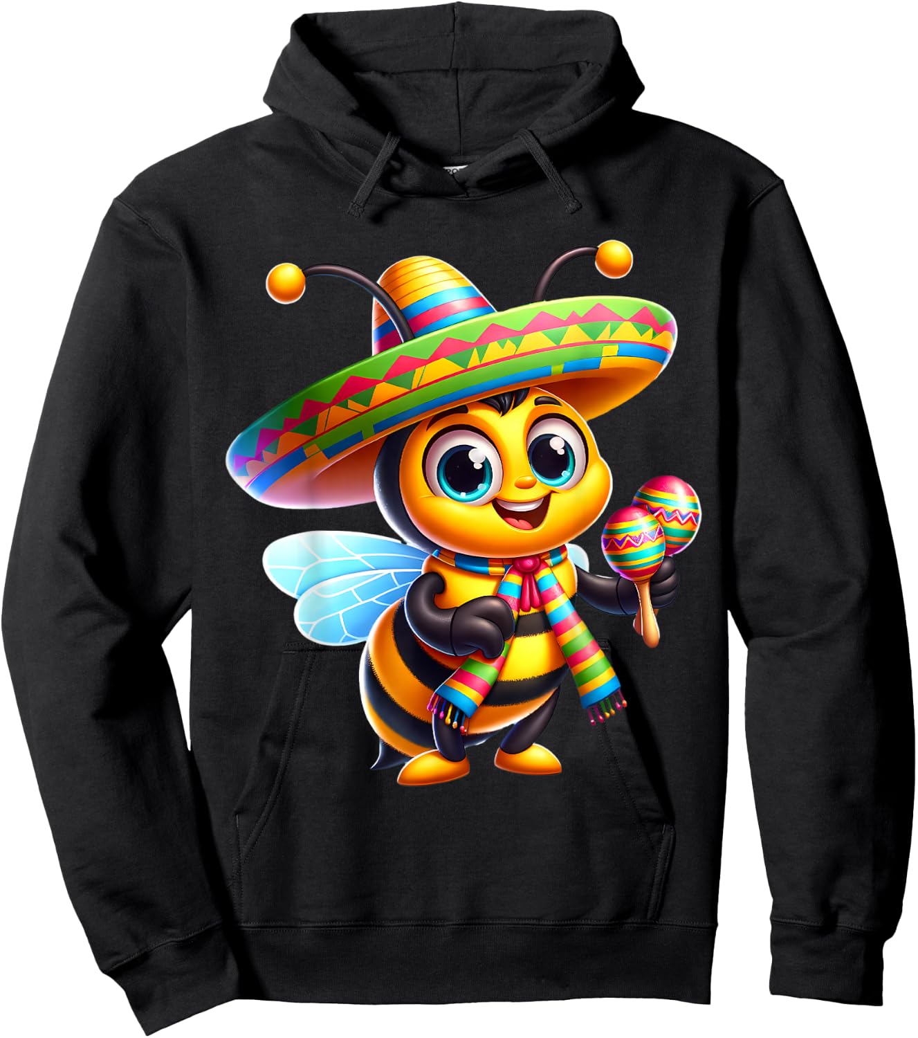 Cinco de Mayo Bee Wearing Mexican Sombrero Men Women Hoodie - Hoodie | Black