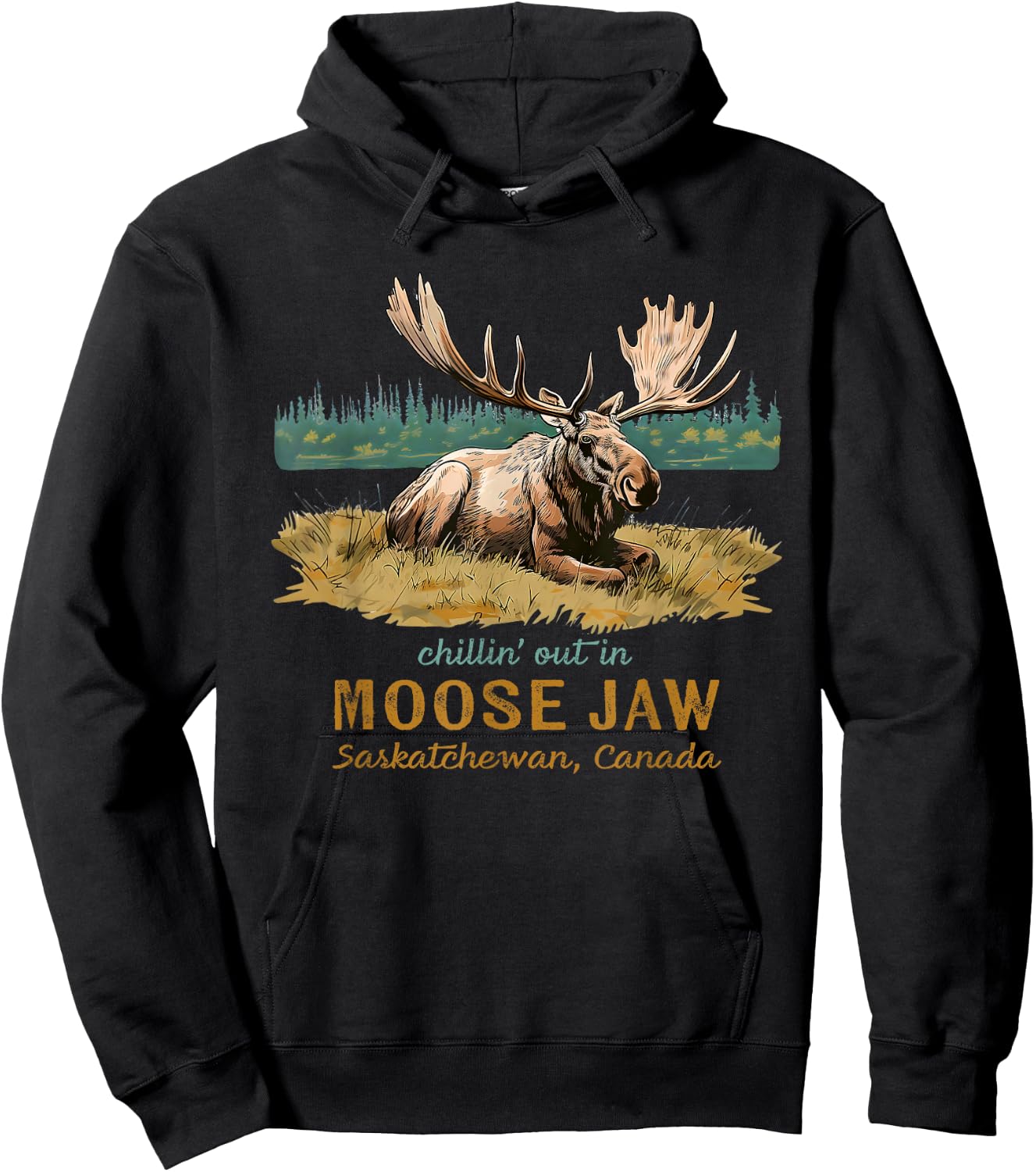 Chillin' Out In Moose Jaw, Saskatchewan Design Souvenir Hoodie - Hoodie | Black