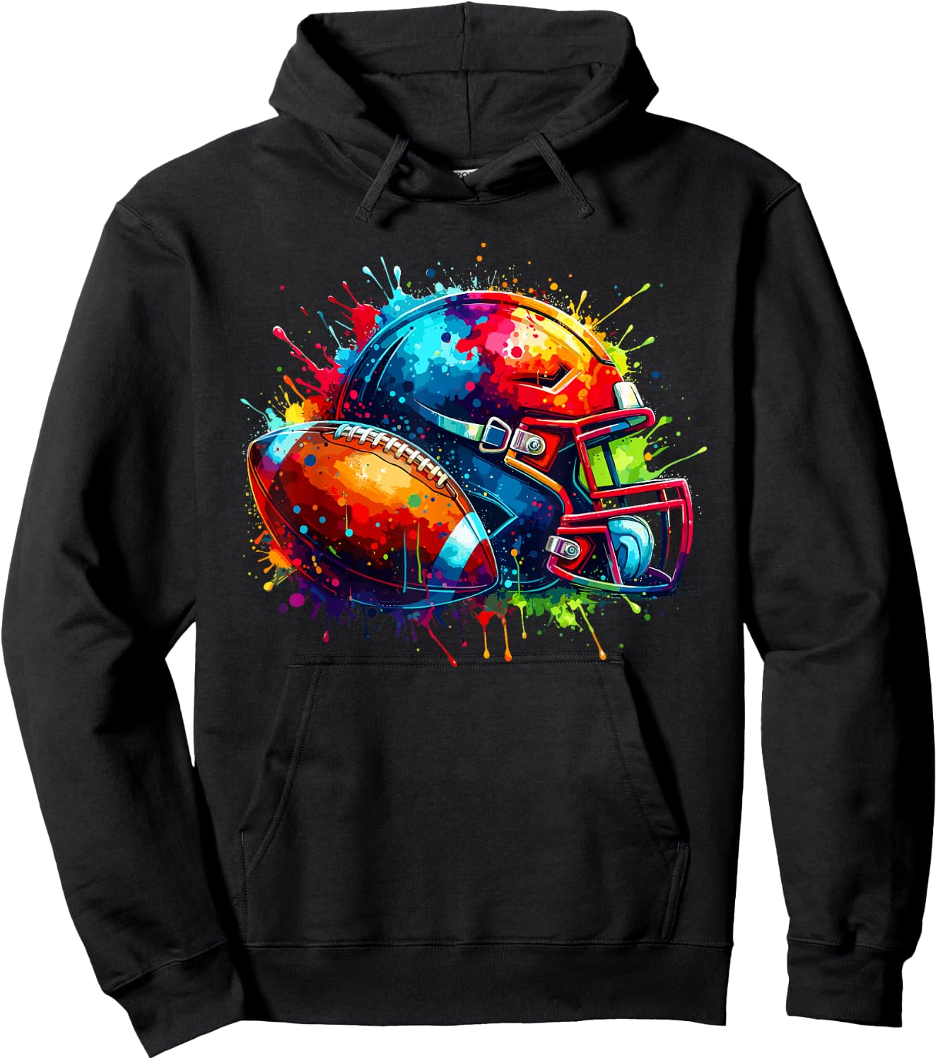 Colourful Splash Art American Football Player , black, S Hoodie - Hoodie | Black