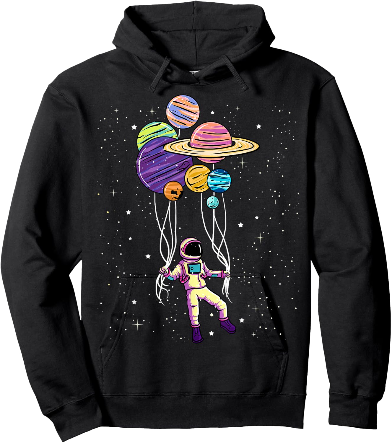 Astronaut Holding Planet Balloons BoysGirls STEM Kids Hoodie - Hoodie | Black