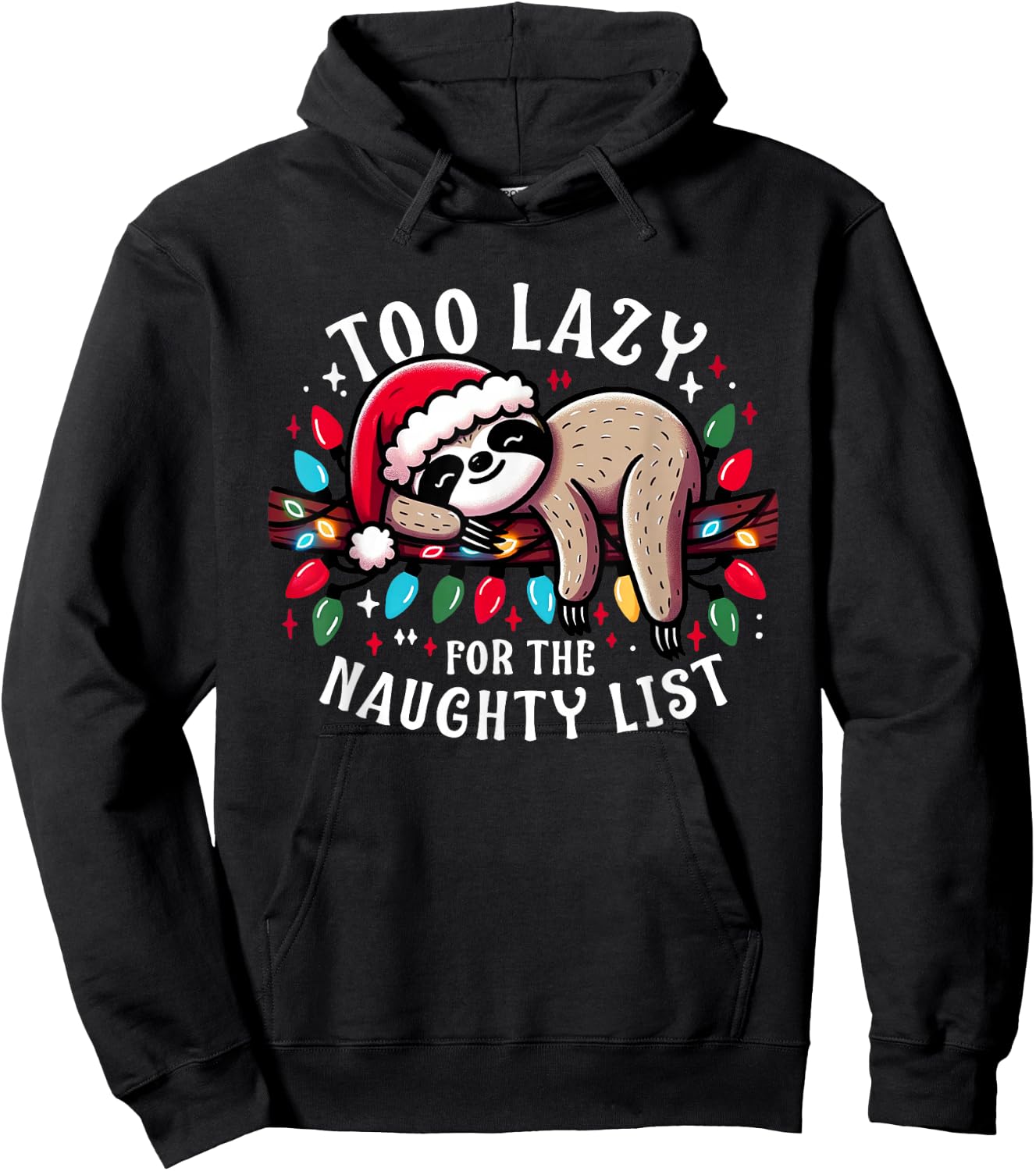 Funny Christmas Design Men Kids Naughty List Sloth Hoodie - Hoodie | Black