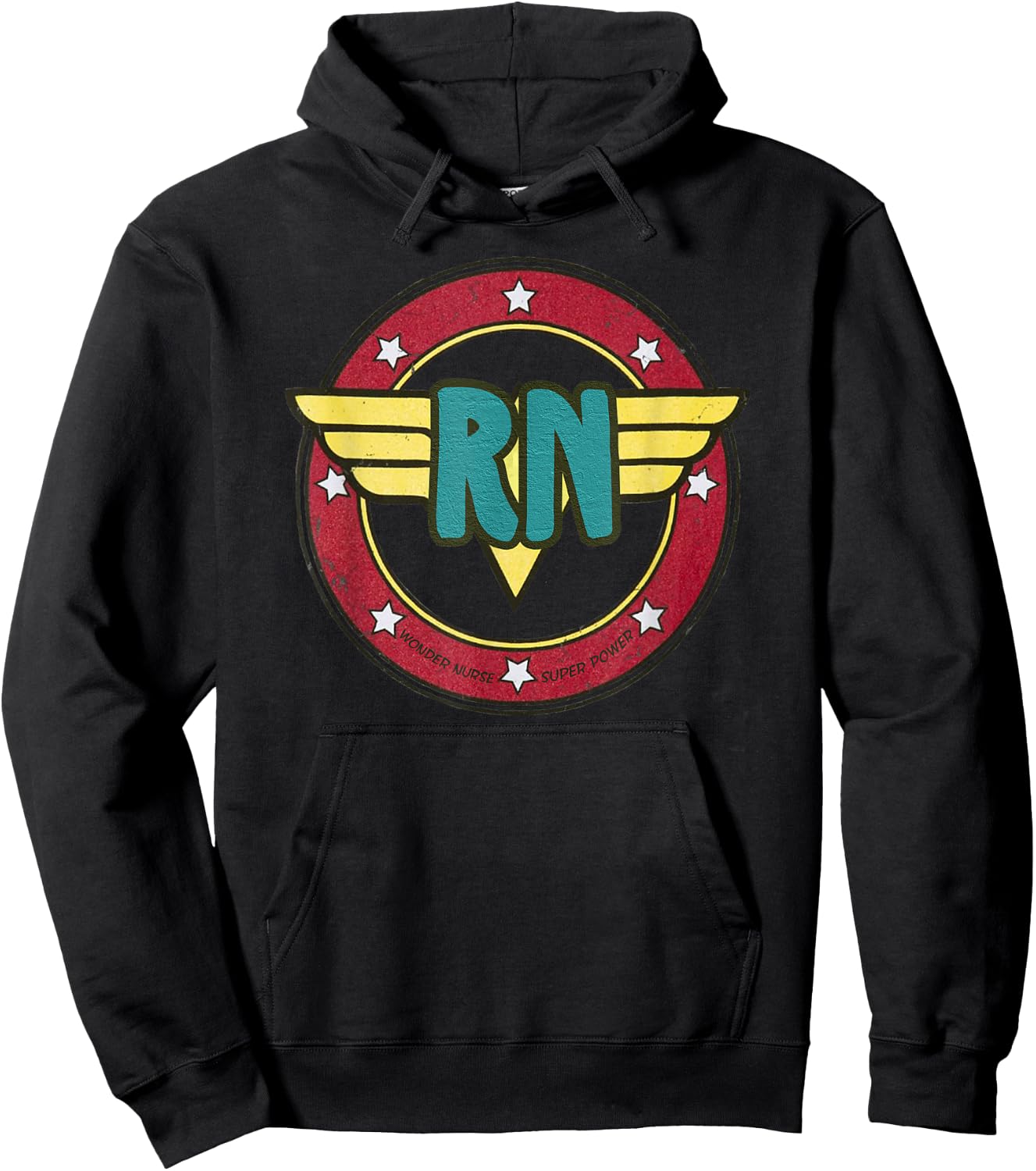 Vintage Wonder Nurse RN Superhero Distressed Hoodie - Hoodie | Black