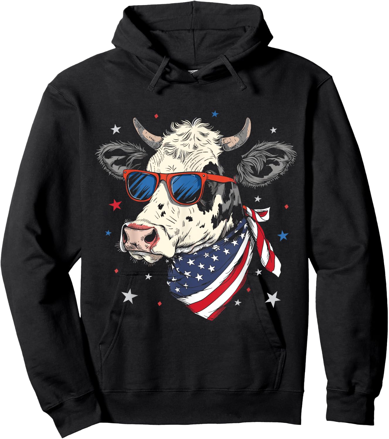 Patriotic American Cow USA Flag Cows 4th Of July Women Men Hoodie - Hoodie | Black