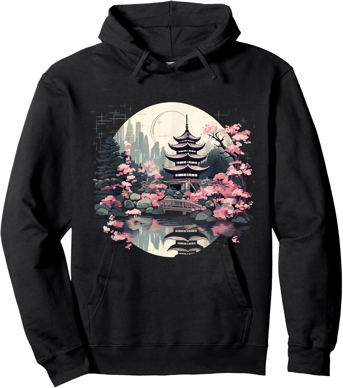 Japanese Landscape with Japanese Cherry Blossoms , black Hoodie - Hoodie | Black