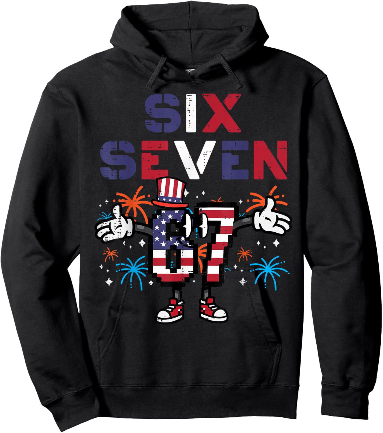 4th of July Six Seven 6 7 US Flag 67 Meme Patriotic Boy Kids Hoodie - Hoodie | Black