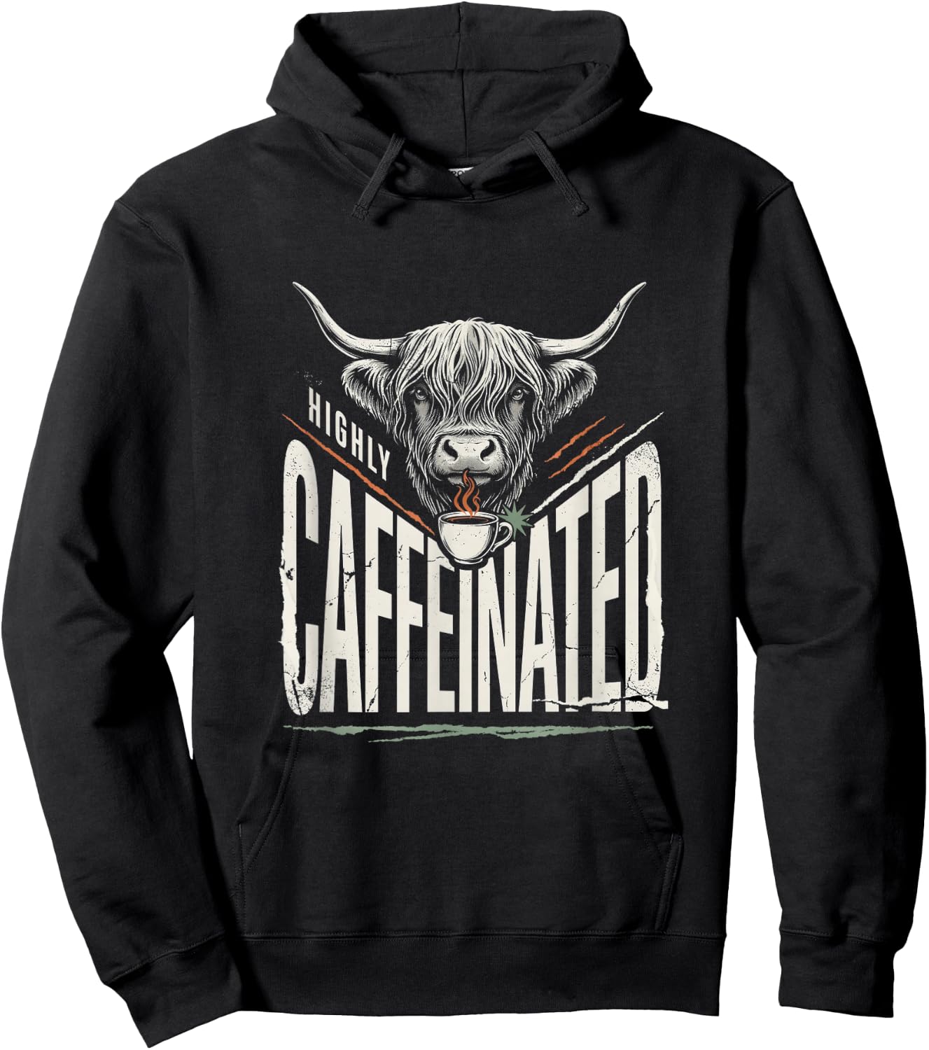 Highly Caffeinated Funny Highland Cow Coffee Western Gift Hoodie - Hoodie | Black