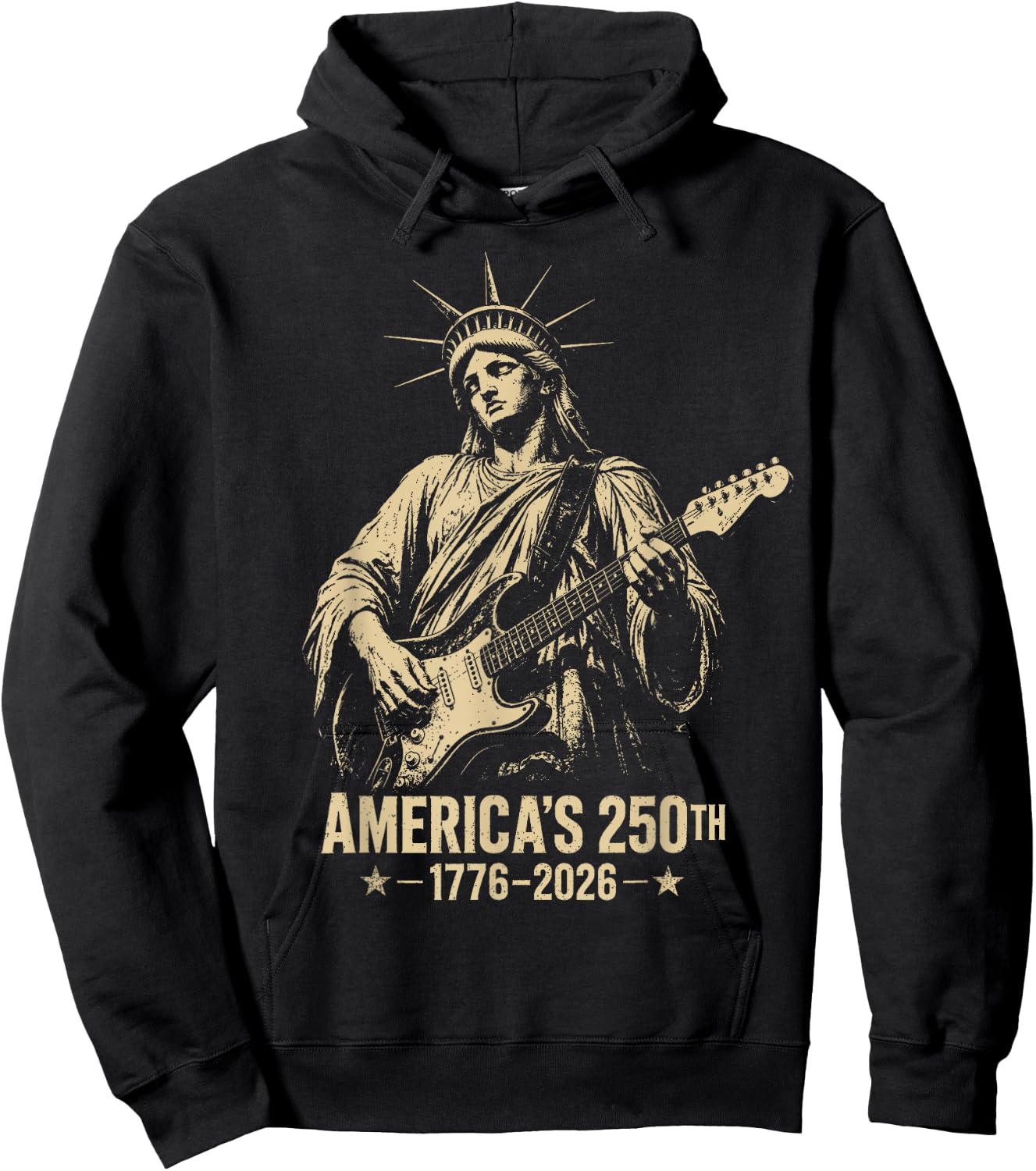 Statue of Liberty Playing Guitar 4th July 250th Anniversary Hoodie - Hoodie | Black