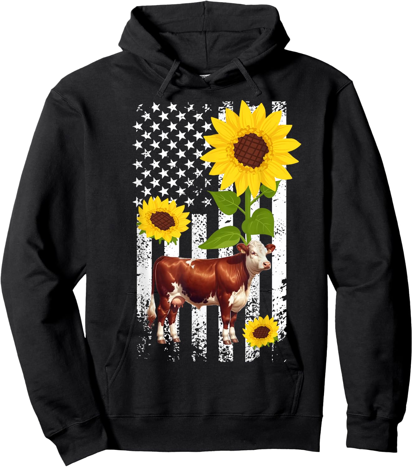 Hereford Cow US Flag Hereford Cow Lover Hereford Cattle Hoodie - Hoodie | Black