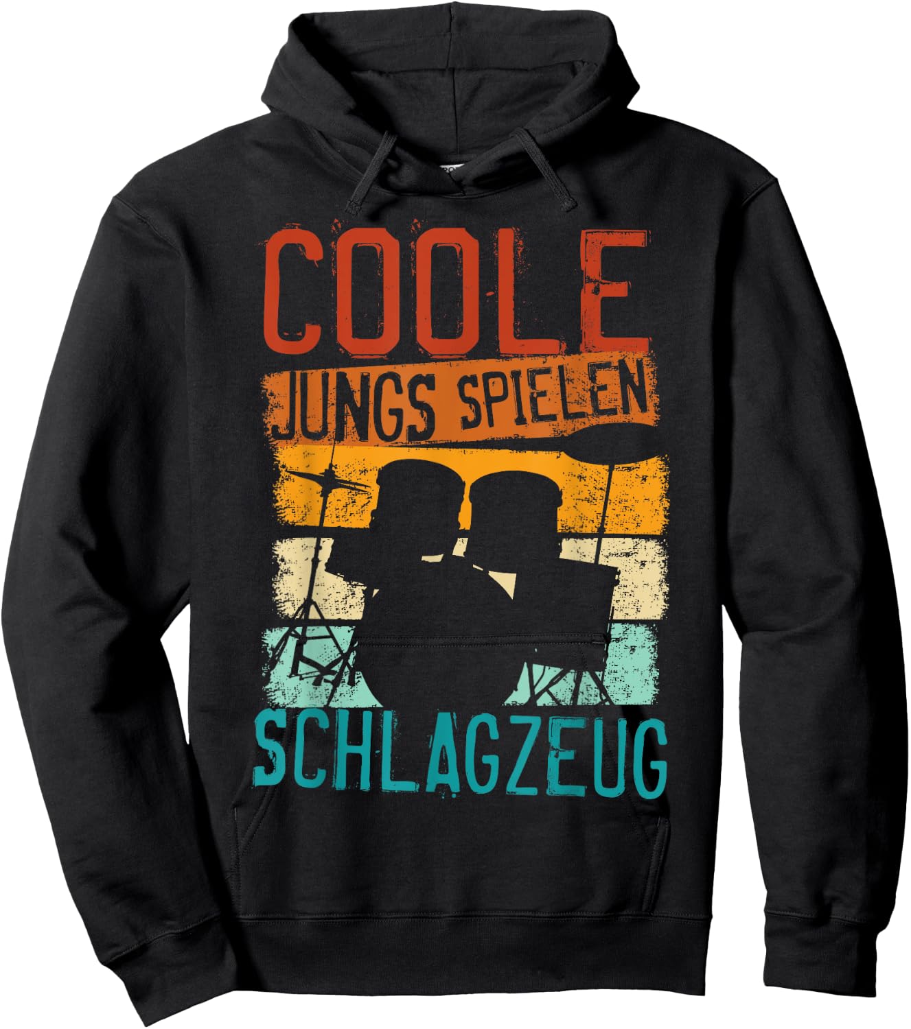 Cool Boys Playing Drums Retro Drummer Children's , black Hoodie - Hoodie | Black
