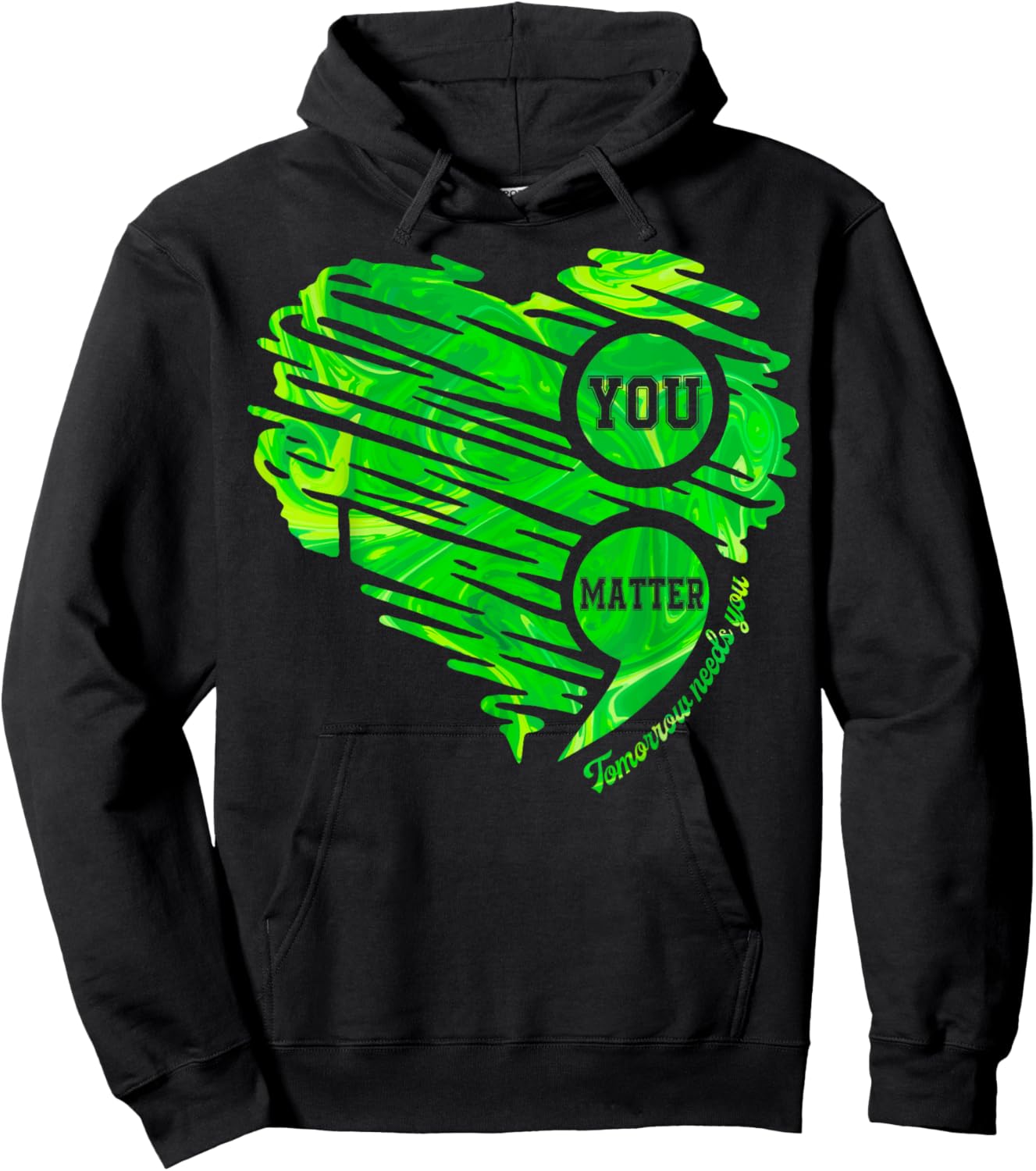 You Matter Semicolon Heart Mental Health Awareness Women Men Hoodie - Hoodie | Black