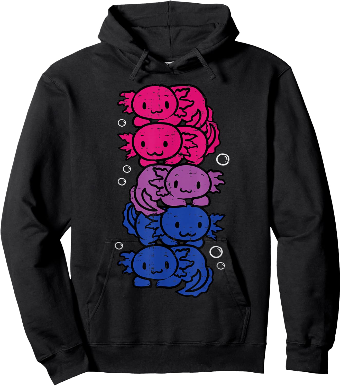 Bisexual Axolotl Pile Kawaii Bi Pride Flag LGBTQ Women Men Hoodie - Hoodie | Black