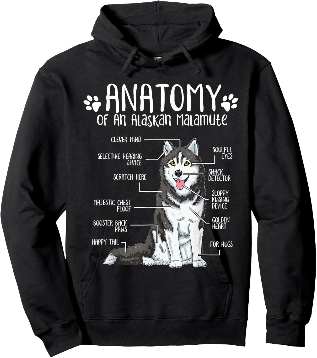 Funny Anatomy Alaskan Malamute Dog Lover Women Girls Kids Hoodie - Hoodie | Black
