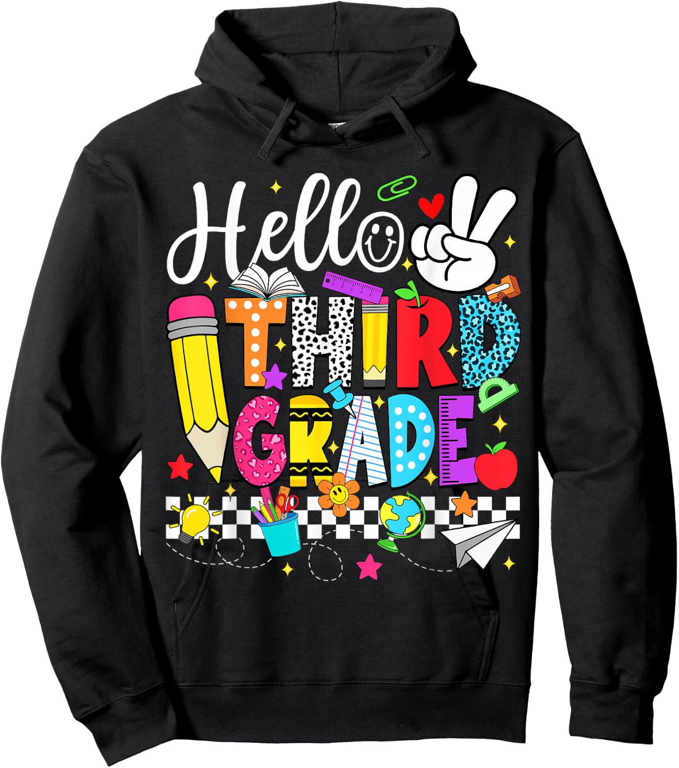 Hello Third Grade Team Back to School Teacher Girls Kids Hoodie - Hoodie | Black