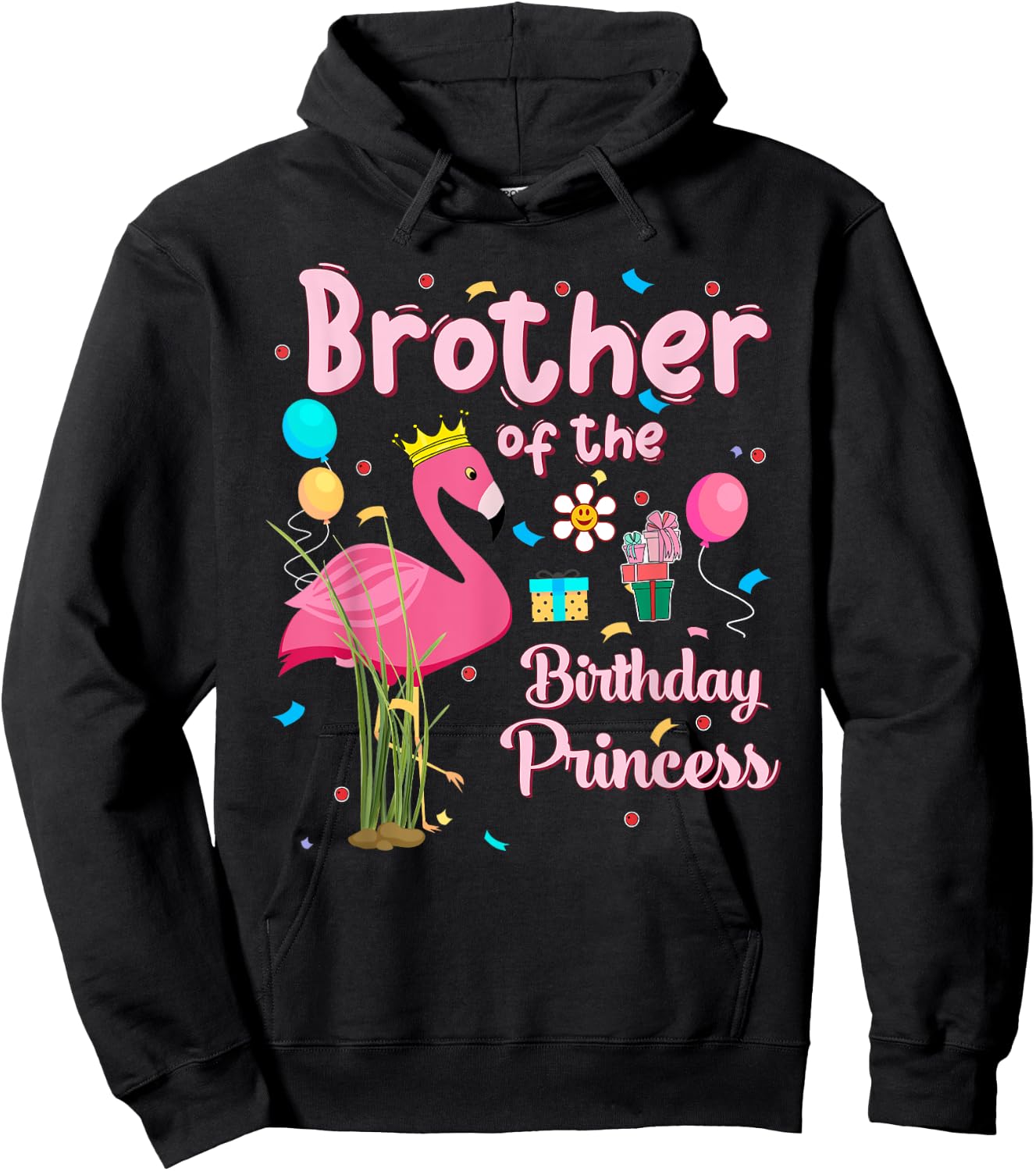 Brother of the Birthday Princess Pink Flamingo Party Squad Hoodie - Hoodie | Black