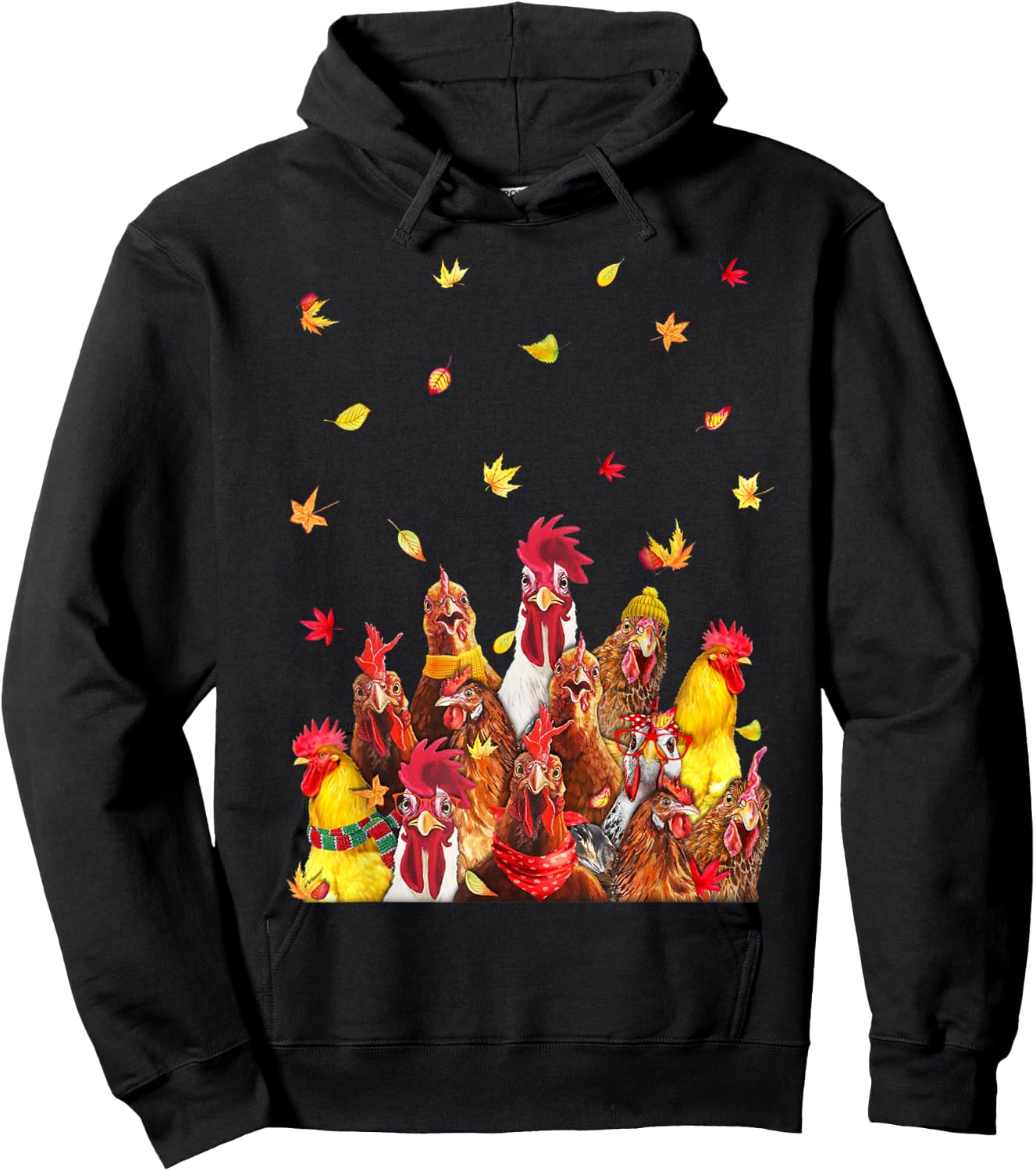 Hello Autumn Maple Chicken Leaf Fall Cute Chicken Farm Hoodie - Hoodie | Black