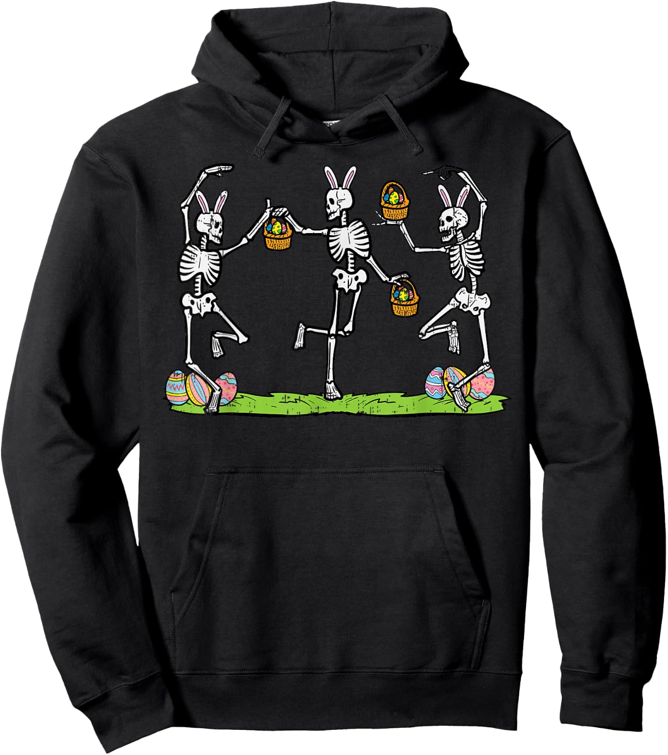 Easter Skeletons Dancing Funny Bunny Bones Women Men Kids Hoodie - Hoodie | Black