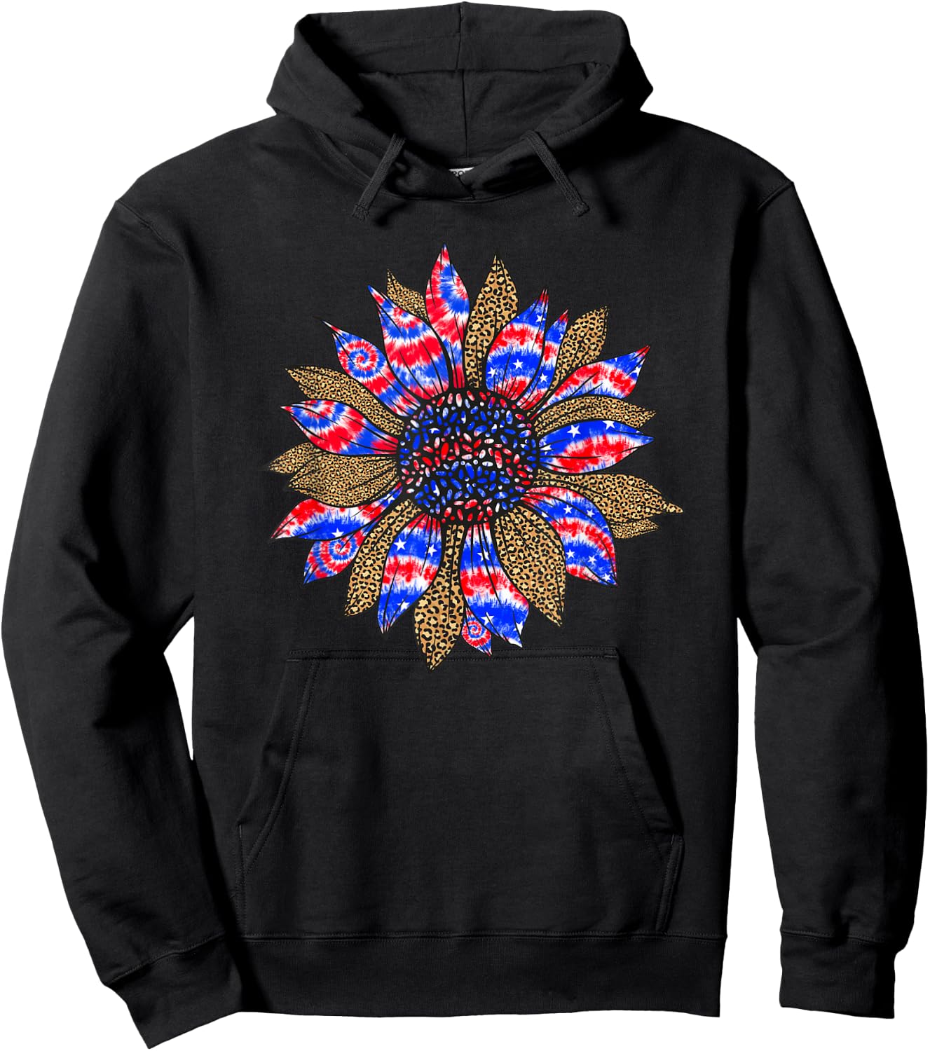 Sunflower Fourth 4th Of July American Flag Tie Dye Hoodie - Hoodie | Black