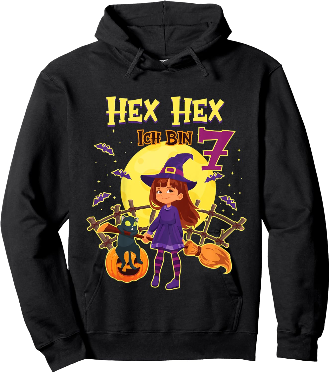 Kinder Hex Hex Ich Bin 7 Jahre Alt Geburtstagsshirt Hexe Geburtstag Hoodie - Hoodie | Black