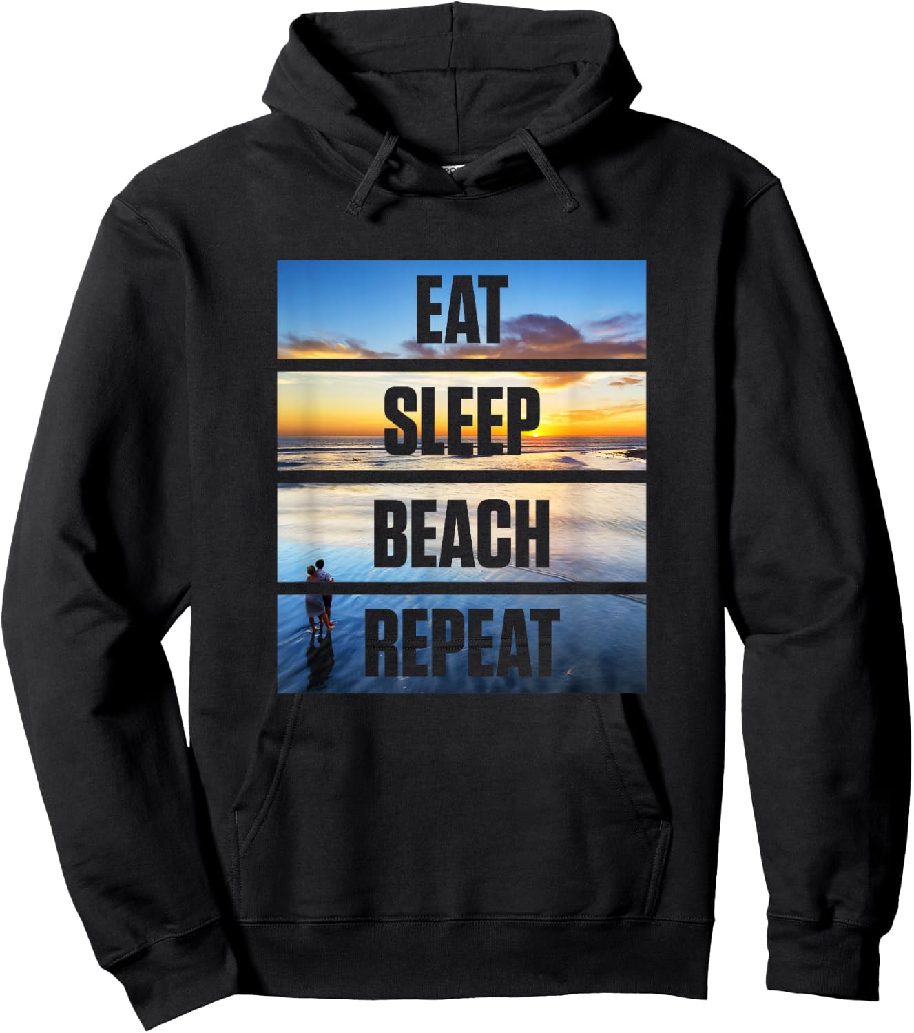 Cute EAT SLEEP BEACH REPEAT Vacation Hoodie - Hoodie | Black