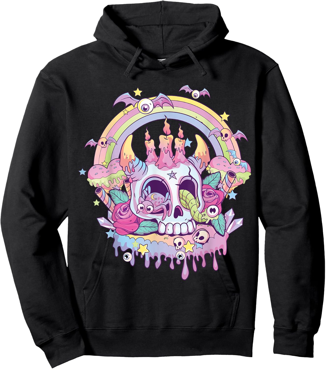Pastel Goth Cute Creepy Satanic Skull Kawaii Occult Menhera Hoodie - Hoodie | Black