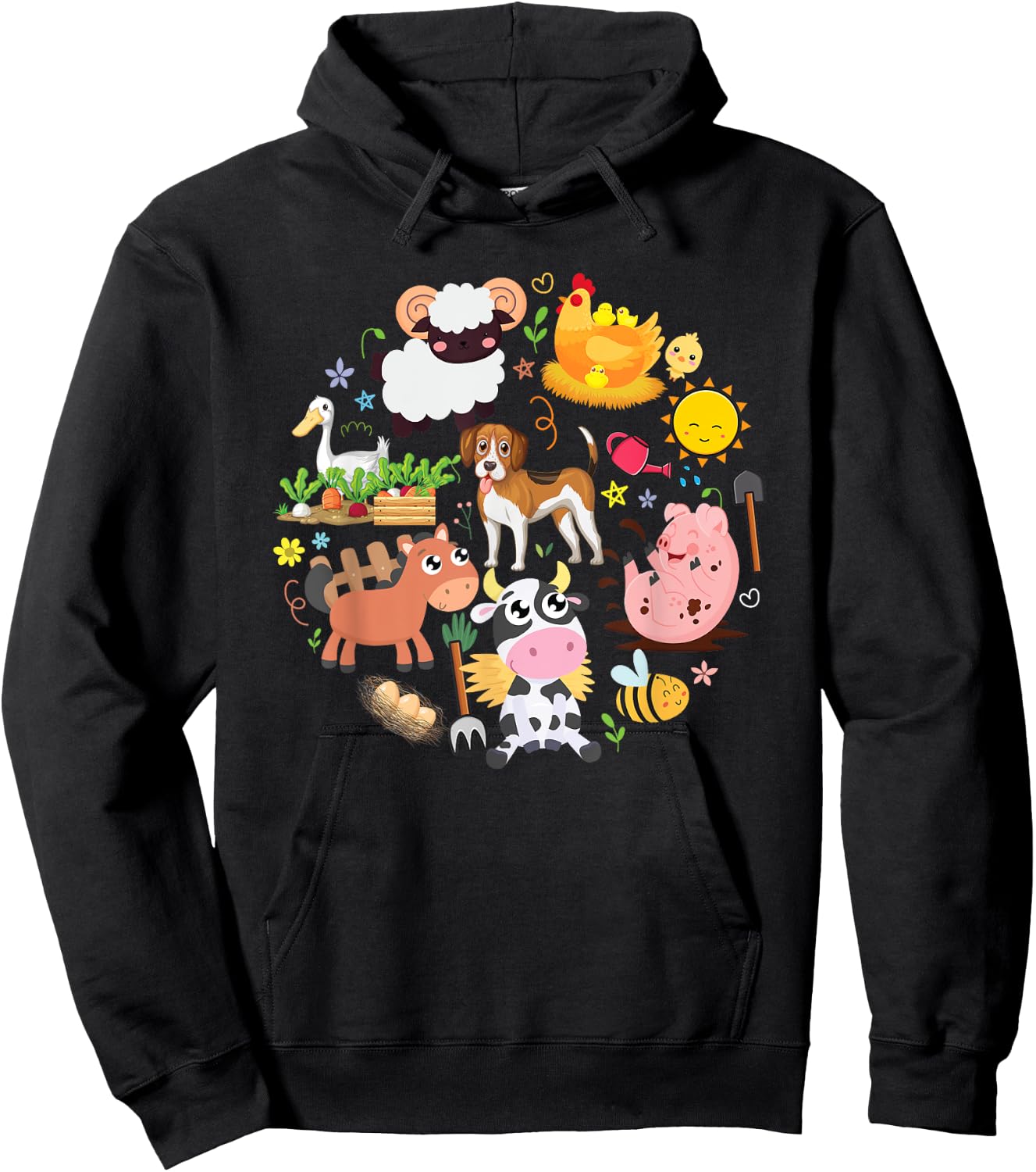 Boy's Girl's Cute Farm Animals Toddler Farmer Kids Farming Hoodie - Hoodie | Black