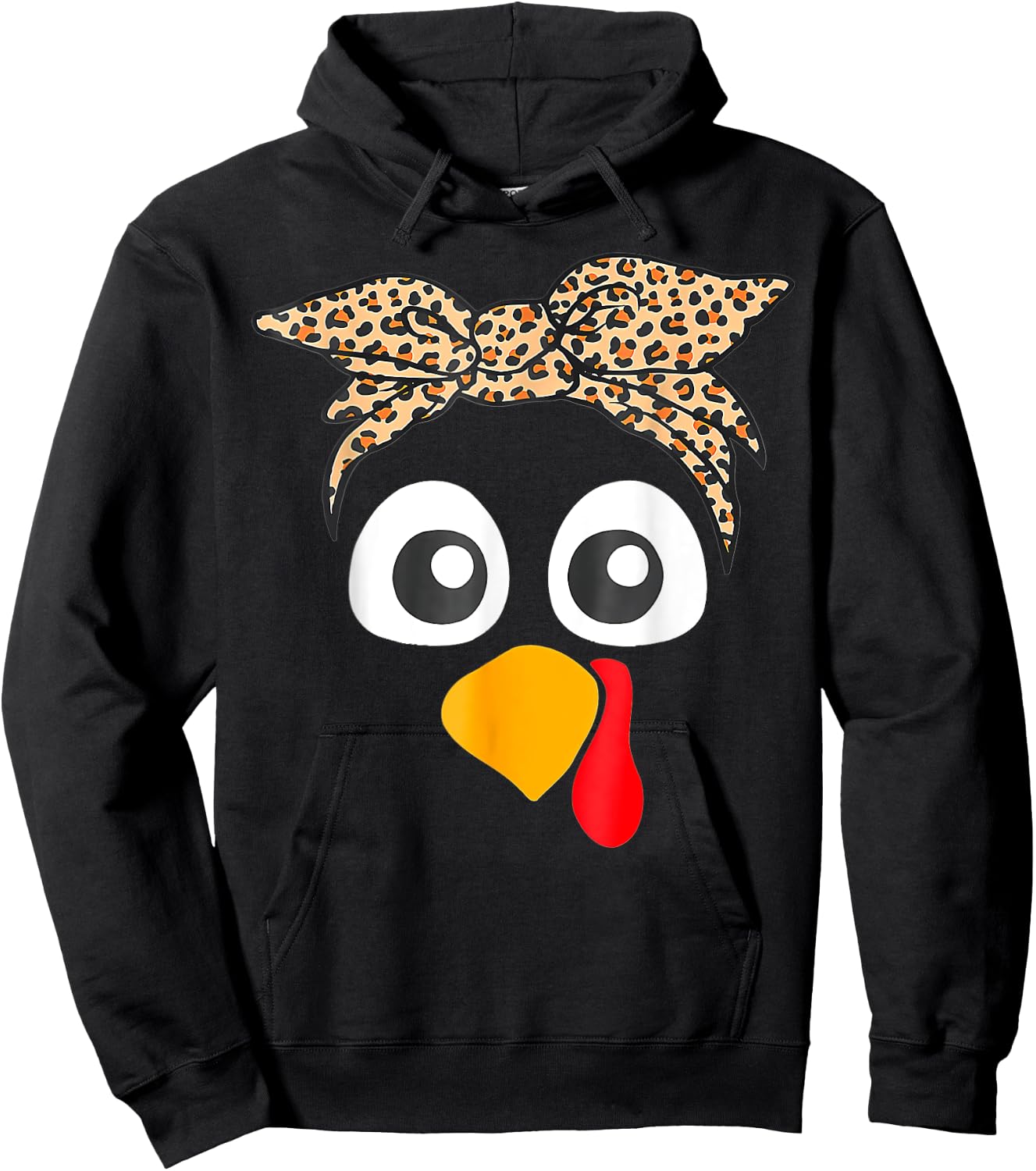 Turkey Face Leopard Headband Thanksgiving Pilgrim Hoodie - Hoodie | Black