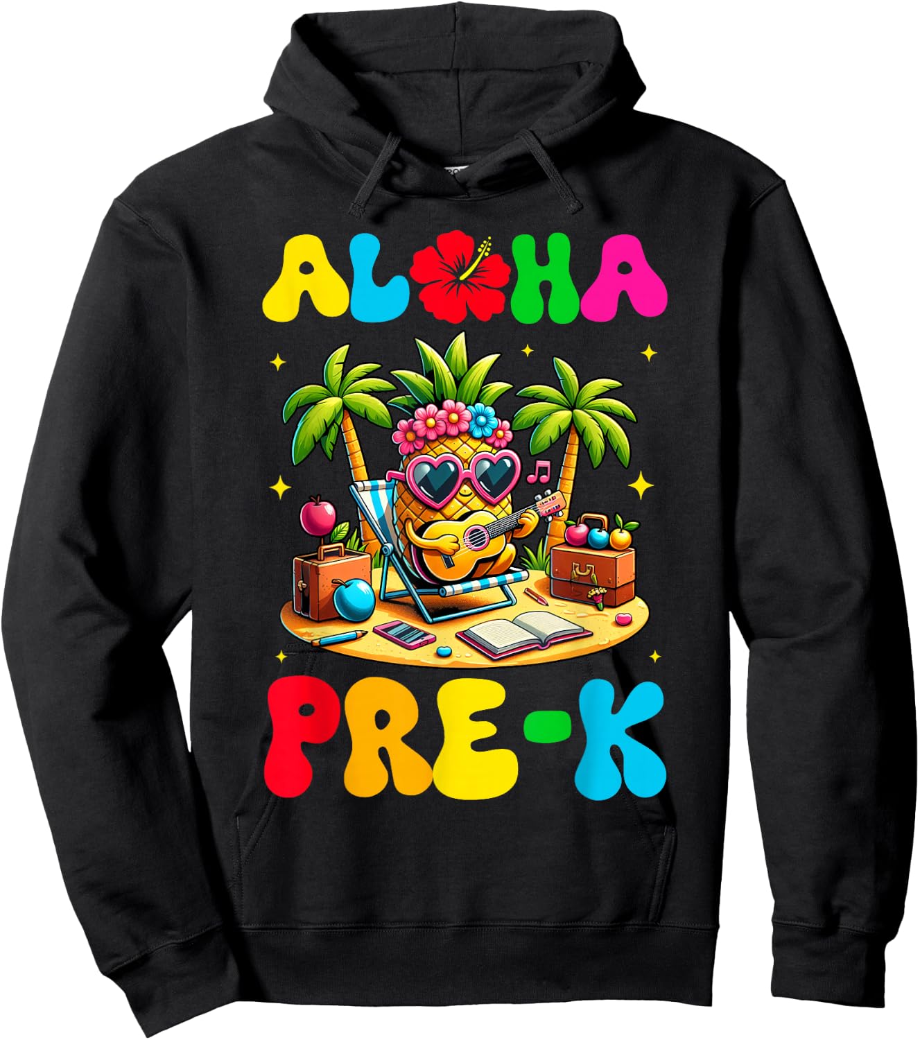 Aloha Pre-K Pineapple Hawaii Back to School Kids Girls Hoodie - Hoodie | Black