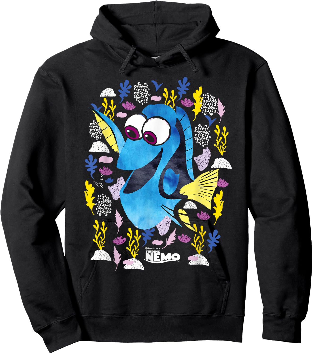 PIXAR Finding Nemo Dory Just Keep Swimming - Erwachsene, Schwarz, Kleidergröße 36, Kurzarm Hoodie - Hoodie | Black