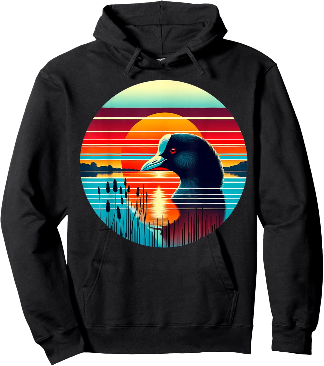 Coot Bird Sunset Retro Style Safari Vintage 70s Hoodie - Hoodie | Black