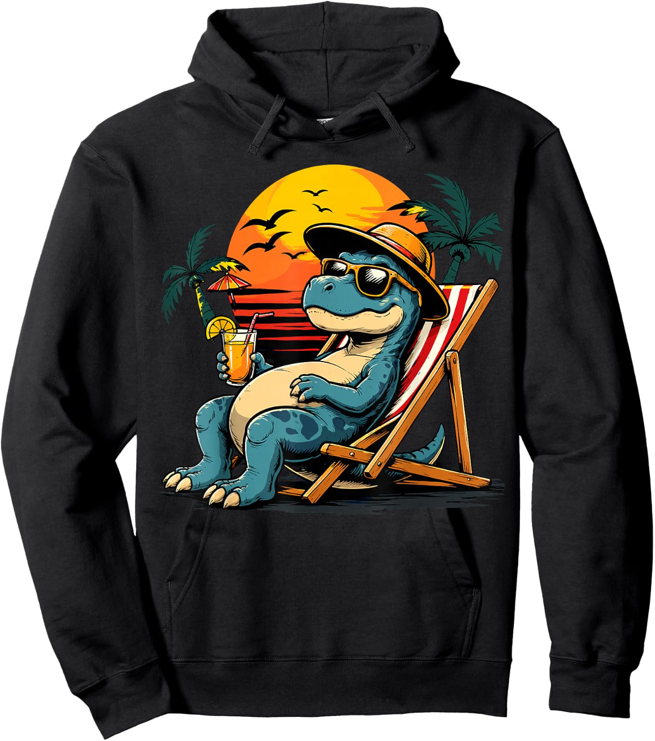 Funny Dino Beach Vacation Dinosaur Hoodie - Hoodie | Black
