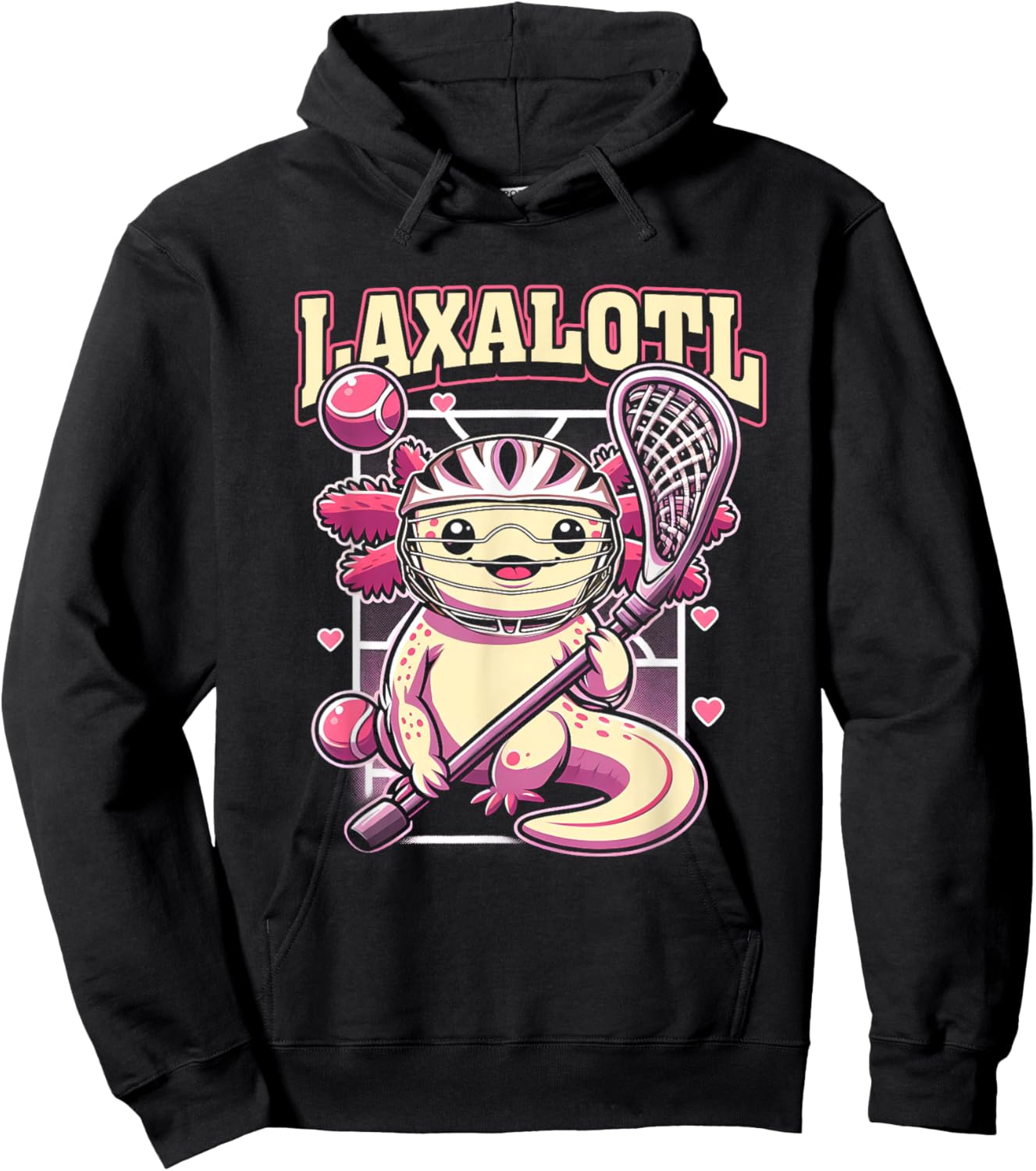 Funny Axolotl Lacrosse LAX Laxalotl Lacrosse Sport Player Hoodie - Hoodie | Black