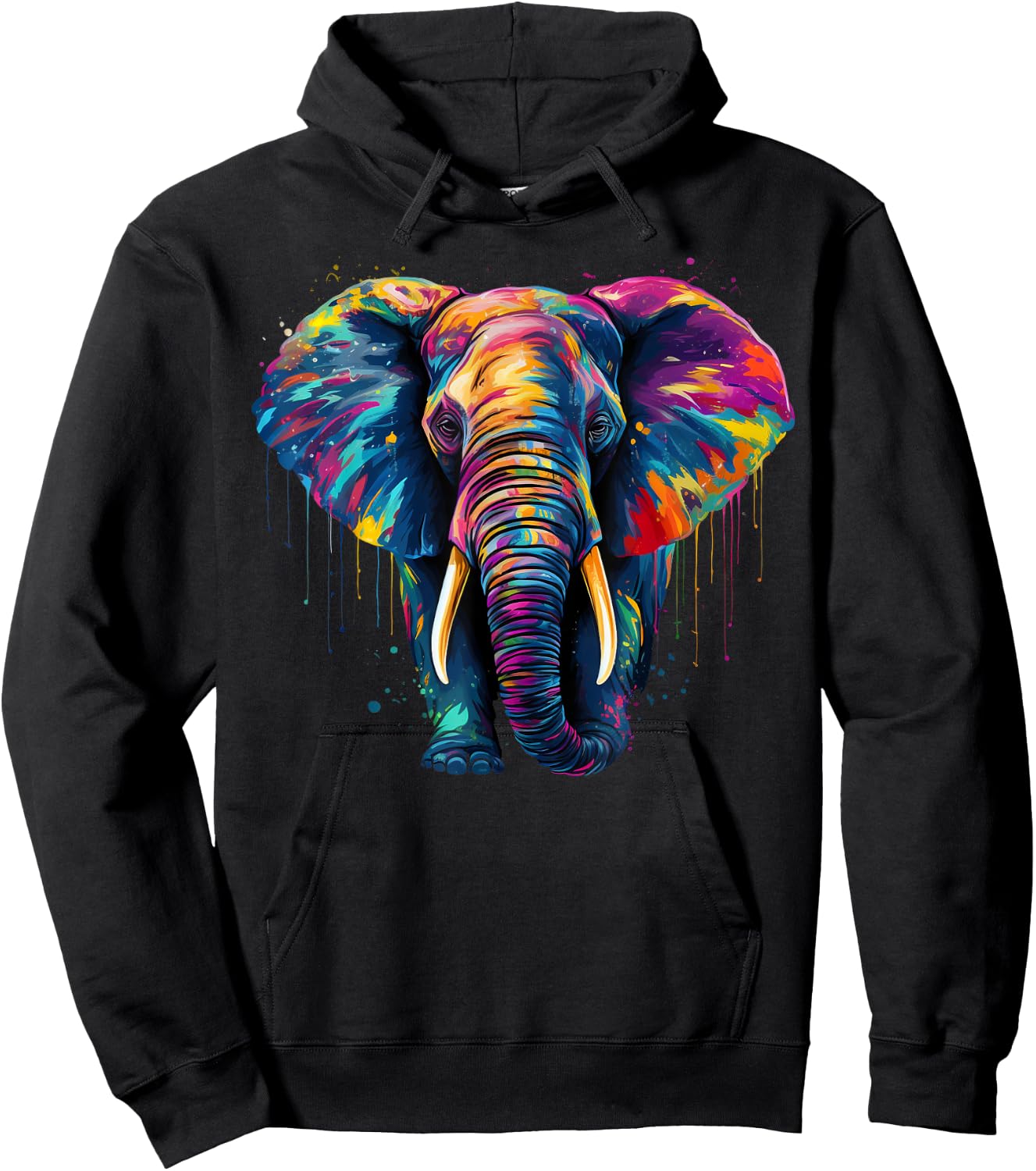 Artistic Colorful Pop Art painted Elephant Hoodie - Hoodie | Black