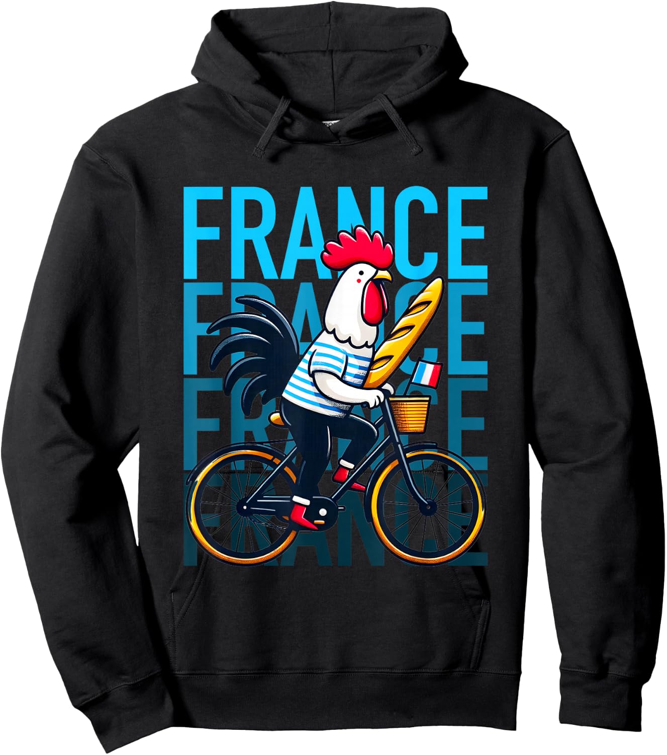 France Typical French Rooster on bicycle Humor Hoodie - Hoodie | Black