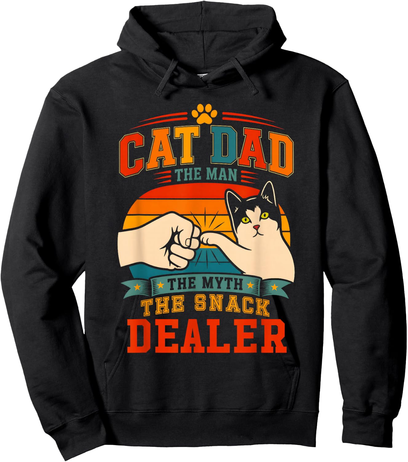 Cat Dad Man The Myth The Snack Dealer Fist Bump Retro Hoodie - Hoodie | Black