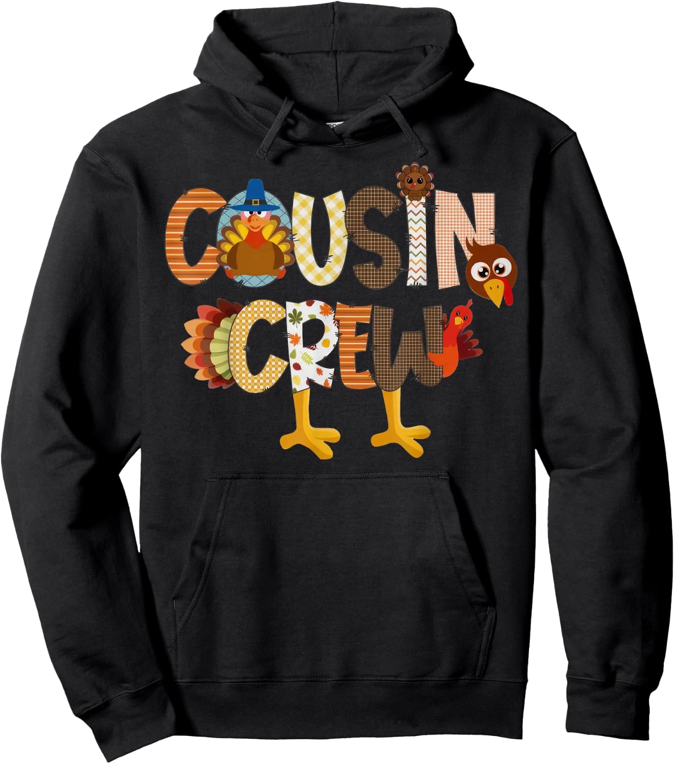 Cousin Crew Thanksgiving Family Matching Turkey Toddler Kids Hoodie - Hoodie | Black