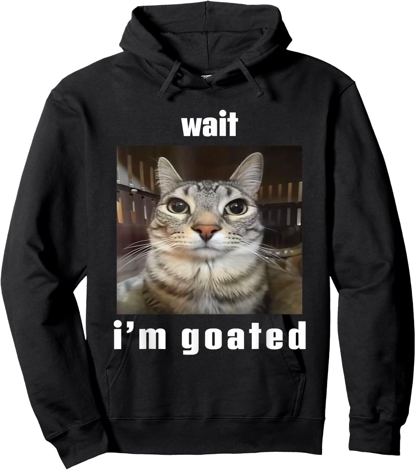Wait I'm Goated Silly Cat Ironic Meme Unhinged Hoodie - Hoodie | Black