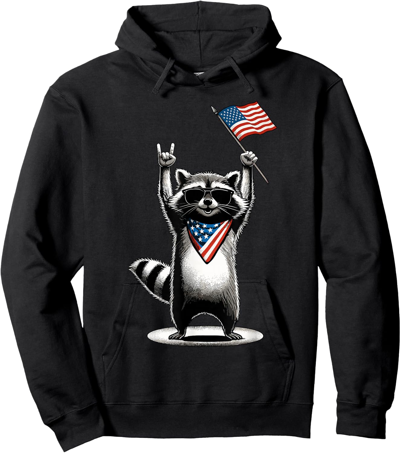 USA Patriotic Raccoon Men Women Kids Funny 4th of July Hoodie - Hoodie | Black